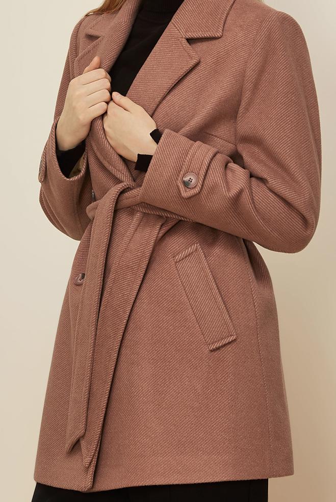 Tesettür giyim PUDRA KUŞAKLI KAŞE KABAN 90641-1 - ALVİNA