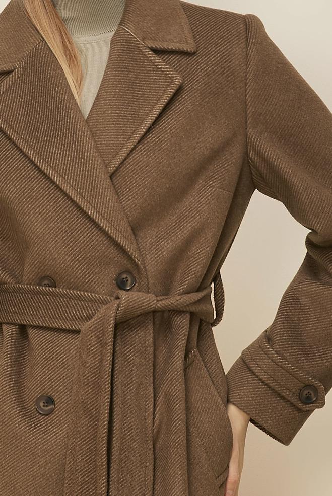 Tesettür giyim KAHVE KUŞAKLI KAŞE KABAN 90641-1 - ALVİNA