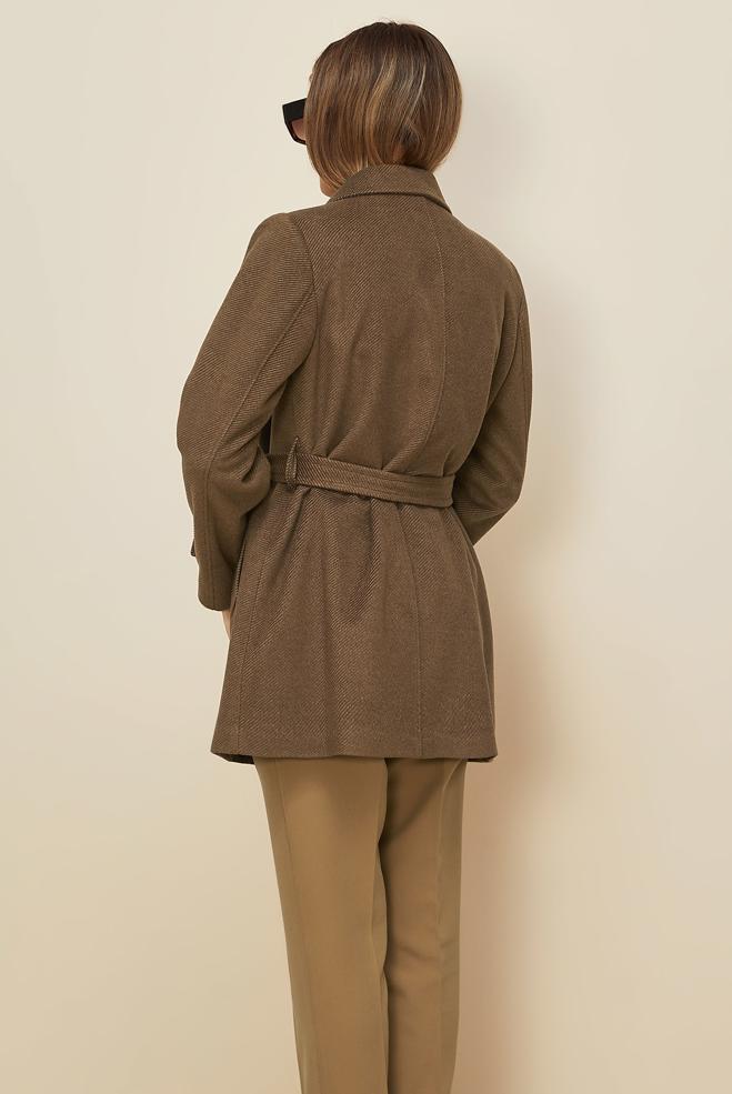 Tesettür giyim KAHVE KUŞAKLI KAŞE KABAN 90641-1 - ALVİNA