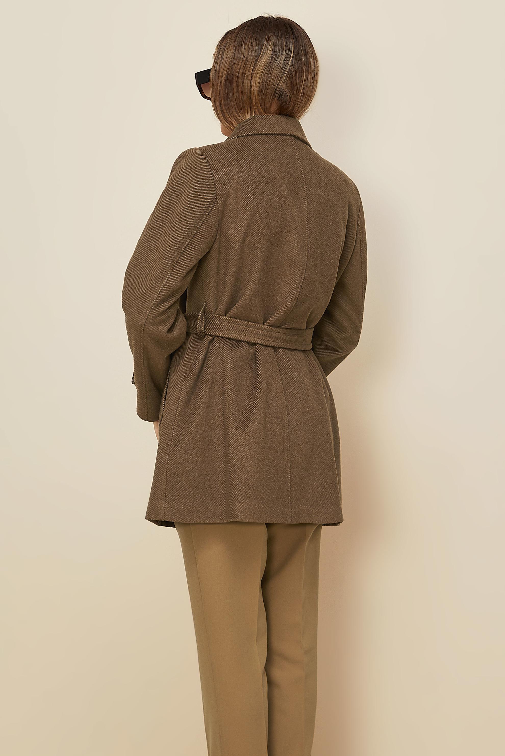 Tesettür giyim KAHVE KUŞAKLI KAŞE KABAN 90641-1