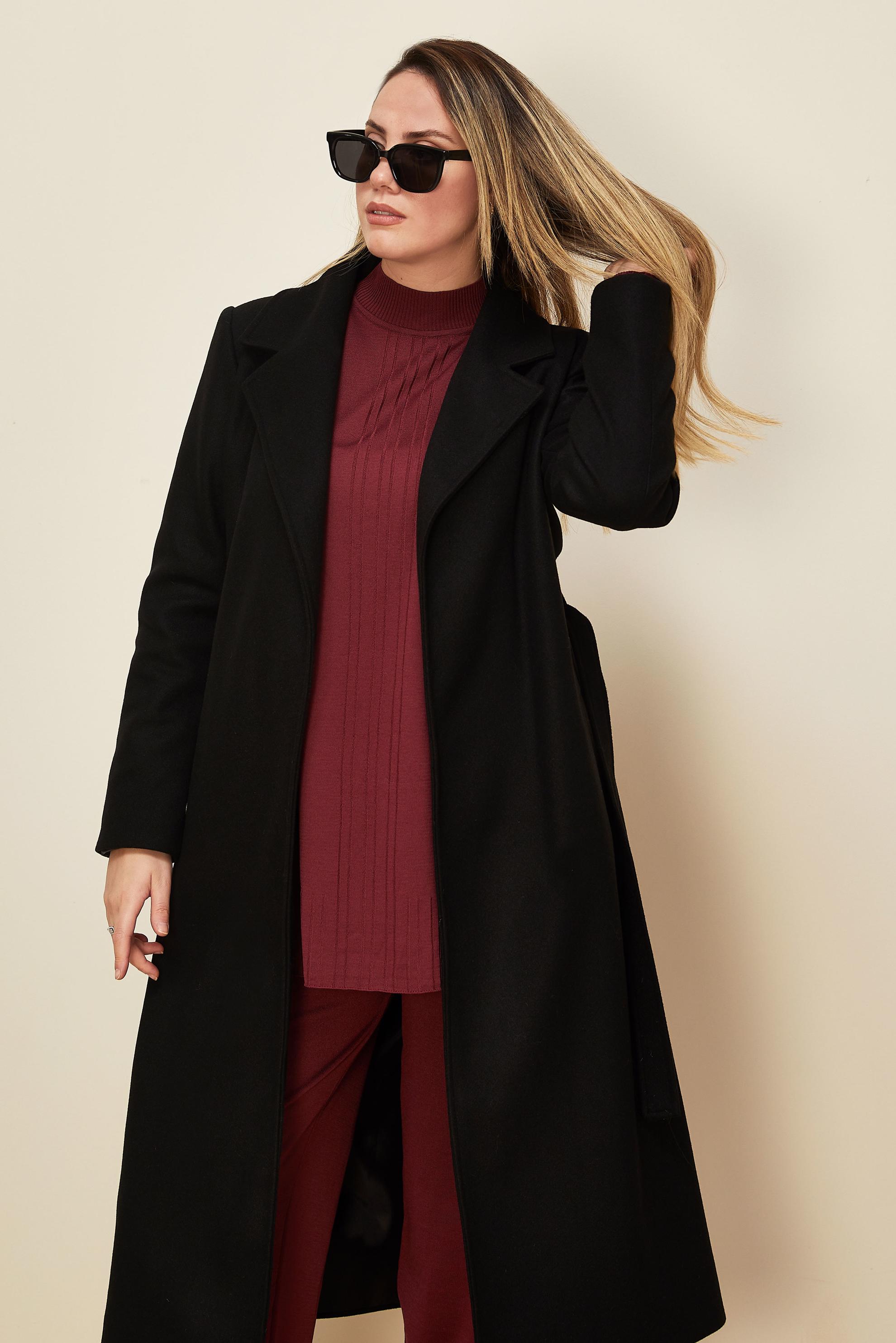 Vêtements hijab NOIR MANTEAU CACHE CEINTURE 90643