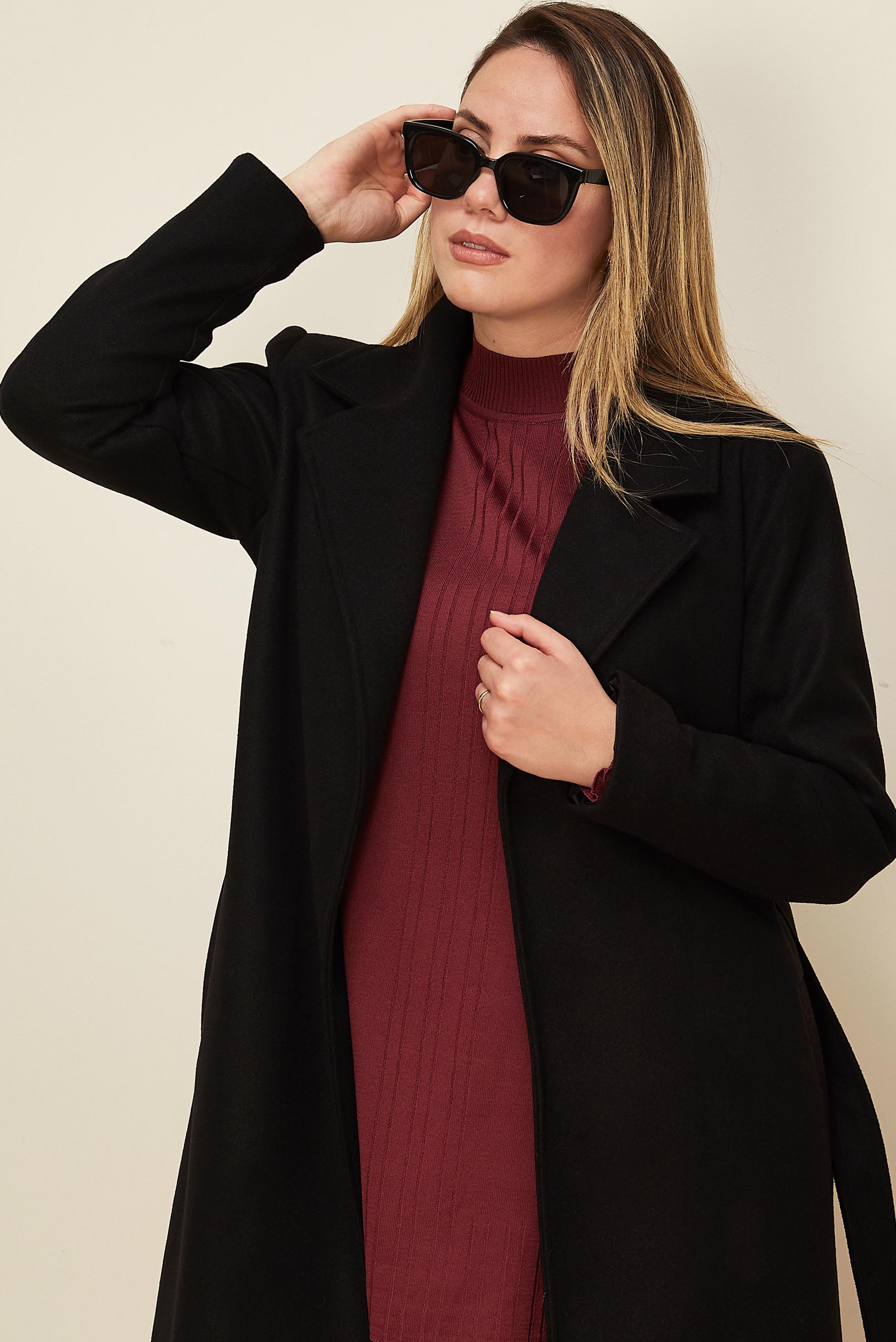 Vêtements hijab NOIR MANTEAU CACHE CEINTURE 90643