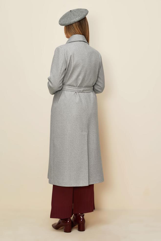 Tesettür giyim GRİ KUŞAKLI KAŞE KABAN 90643 - ALVİNA