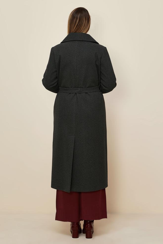 Tesettür giyim GRİ KUŞAKLI KAŞE KABAN 90643 - ALVİNA