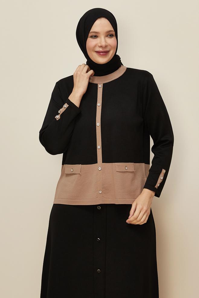 Vêtements hijab NOIR PULL EN MAILLE GRANDE TAILLE 20850 - ALVİNA