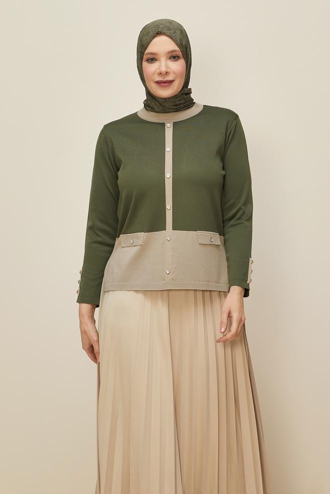 Vêtements hijab KAKI PULL EN MAILLE GRANDE TAILLE 20850 - ALVİNA