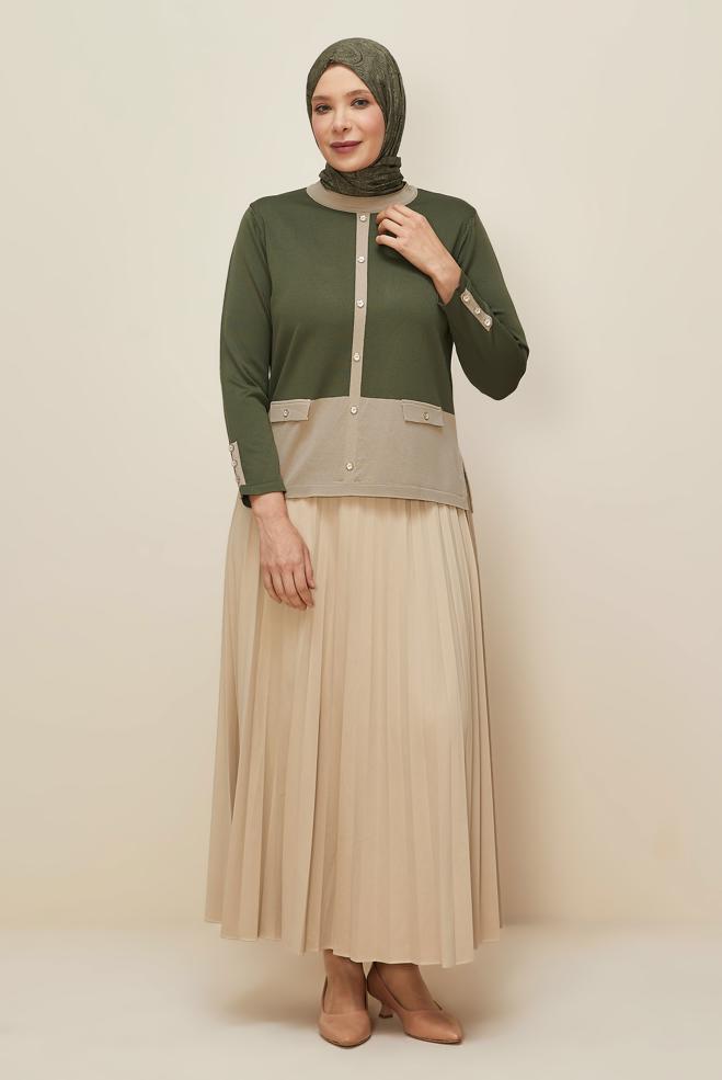 Vêtements hijab KAKI PULL EN MAILLE GRANDE TAILLE 20850 - ALVİNA