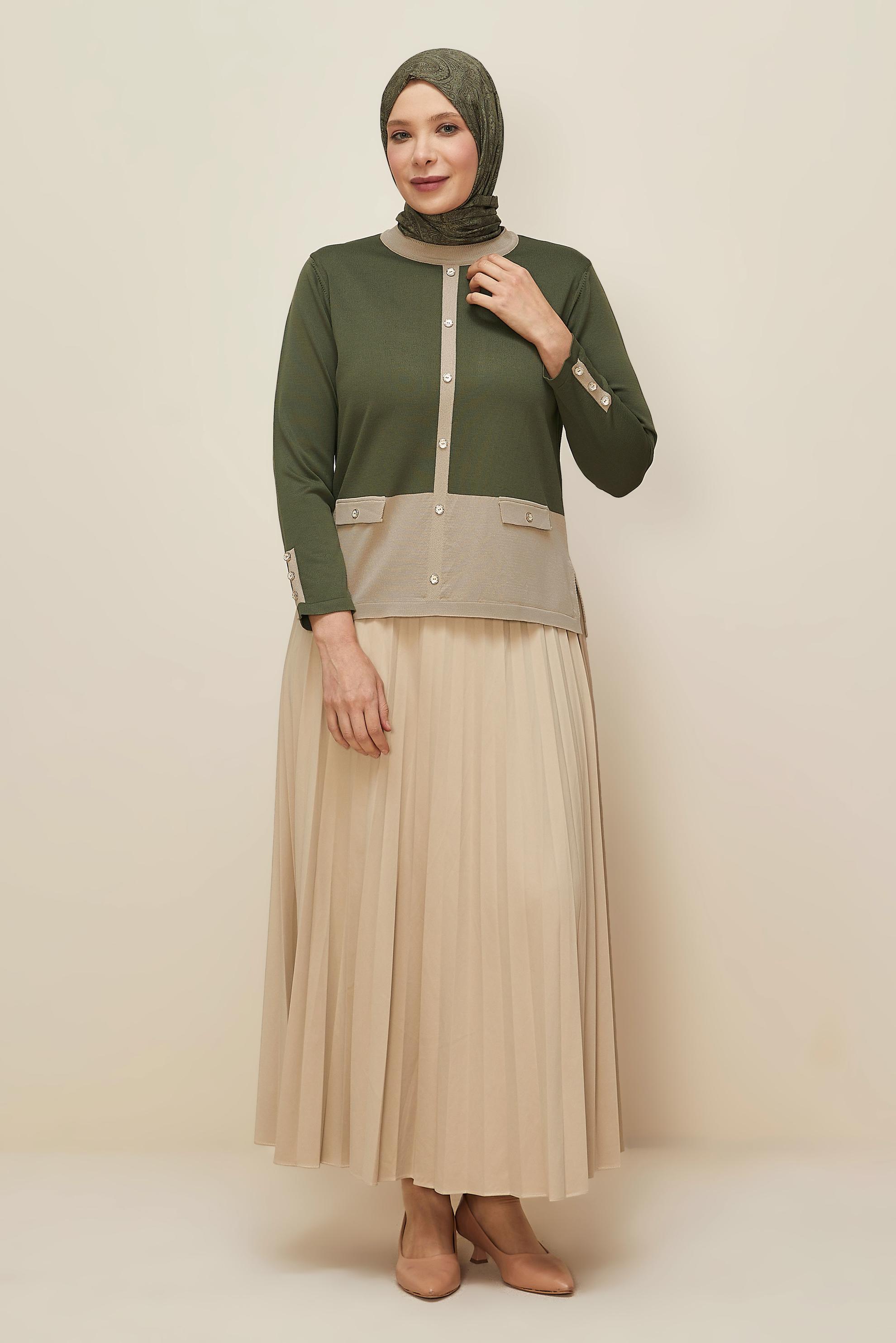 Vêtements hijab KAKI PULL EN MAILLE GRANDE TAILLE 20850