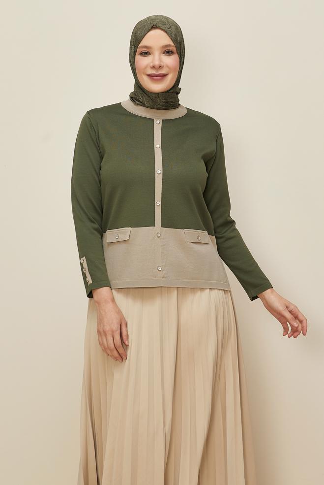 Vêtements hijab KAKI PULL EN MAILLE GRANDE TAILLE 20850 - ALVİNA