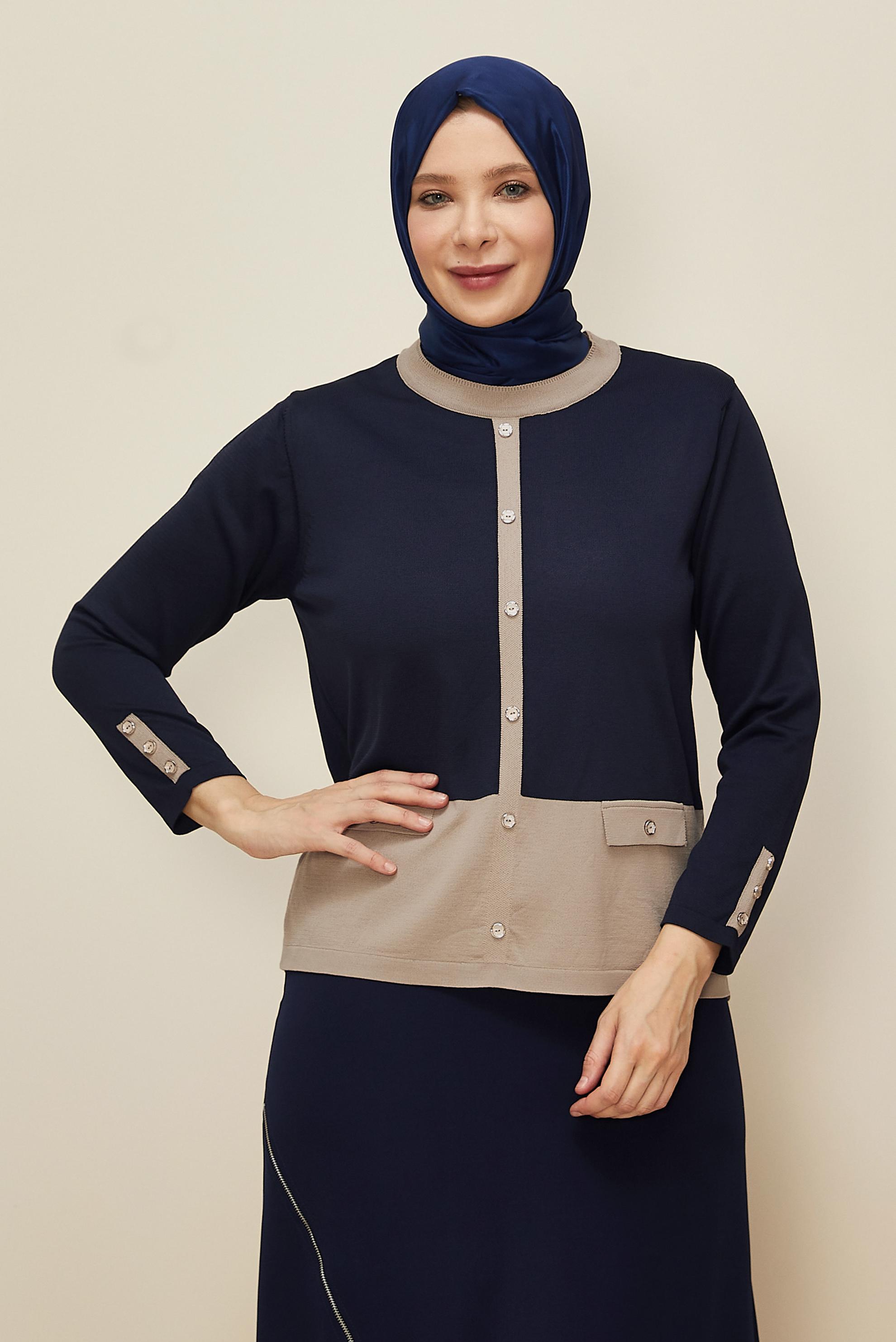 Vêtements hijab BLEU MARINE PULL EN MAILLE GRANDE TAILLE 20850