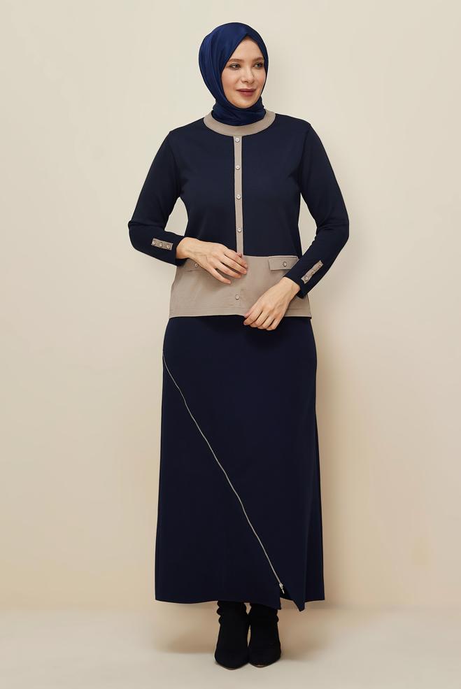 Vêtements hijab BLEU MARINE PULL EN MAILLE GRANDE TAILLE 20850 - ALVİNA