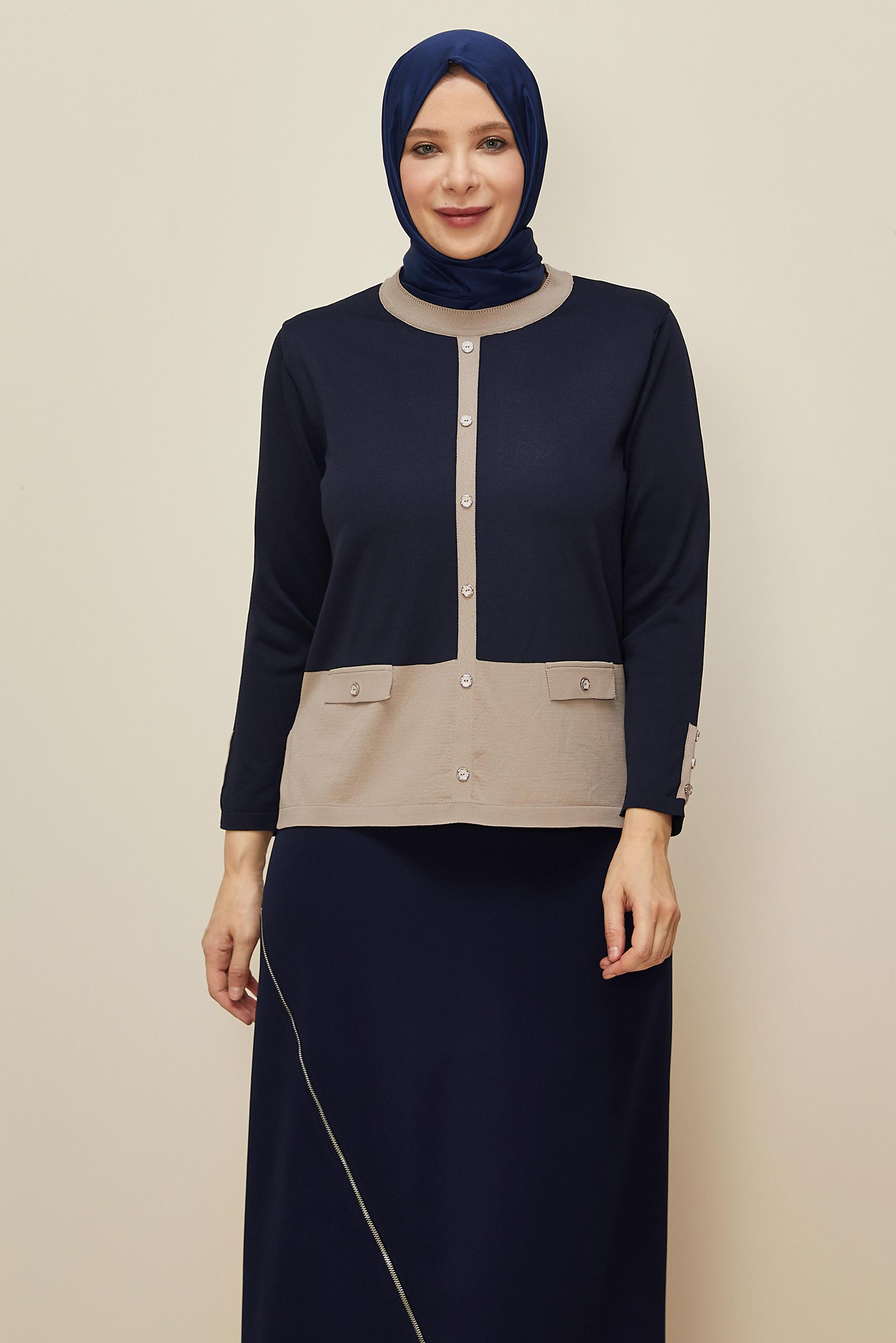 Vêtements hijab BLEU MARINE PULL EN MAILLE GRANDE TAILLE 20850