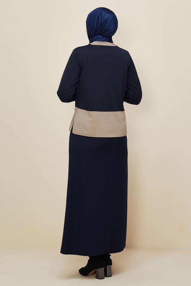 Vêtements hijab BLEU MARINE PULL EN MAILLE GRANDE TAILLE 20850 - ALVİNA