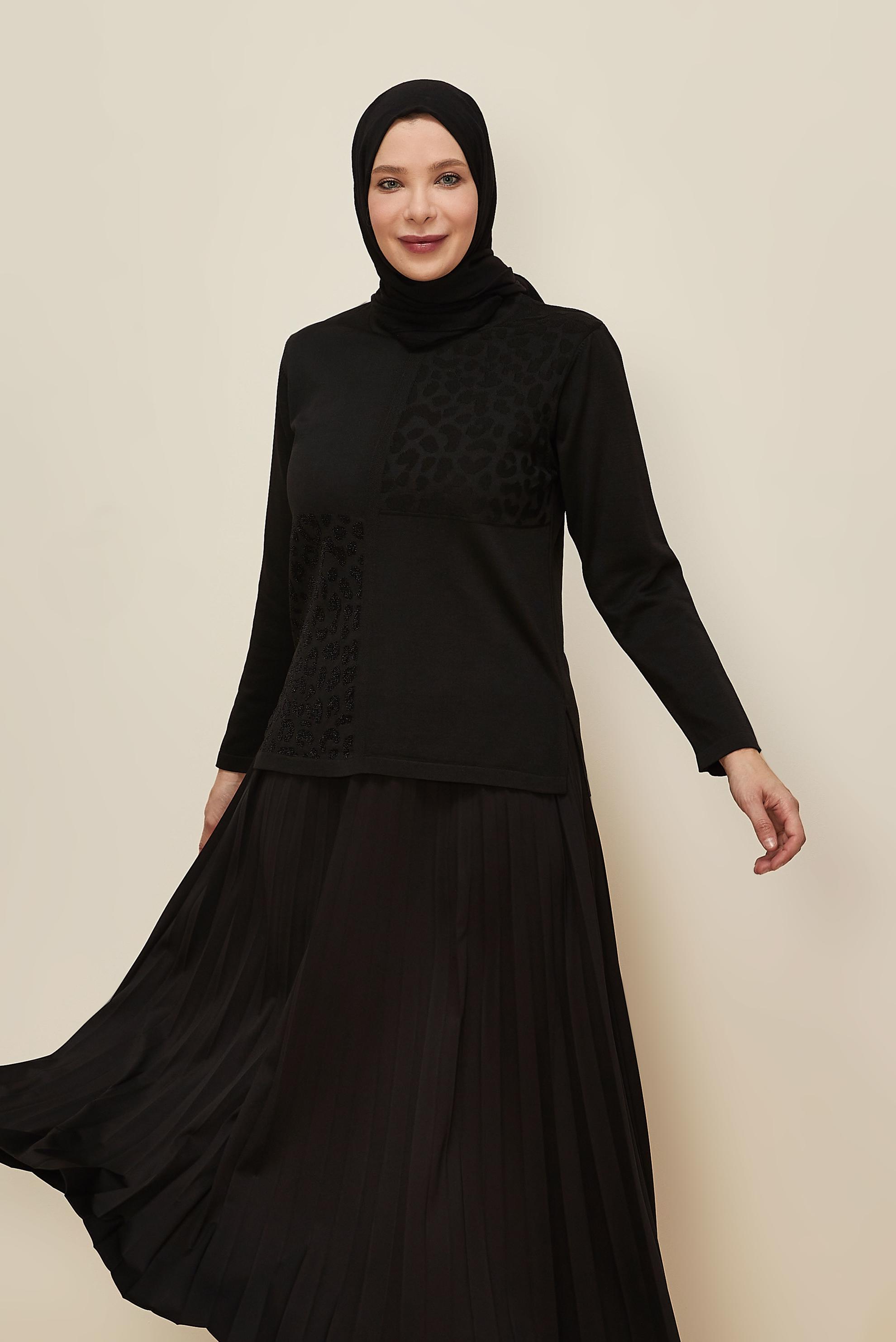Vêtements hijab NOIR PULL EN MAILLE GRANDE TAILLE 20851