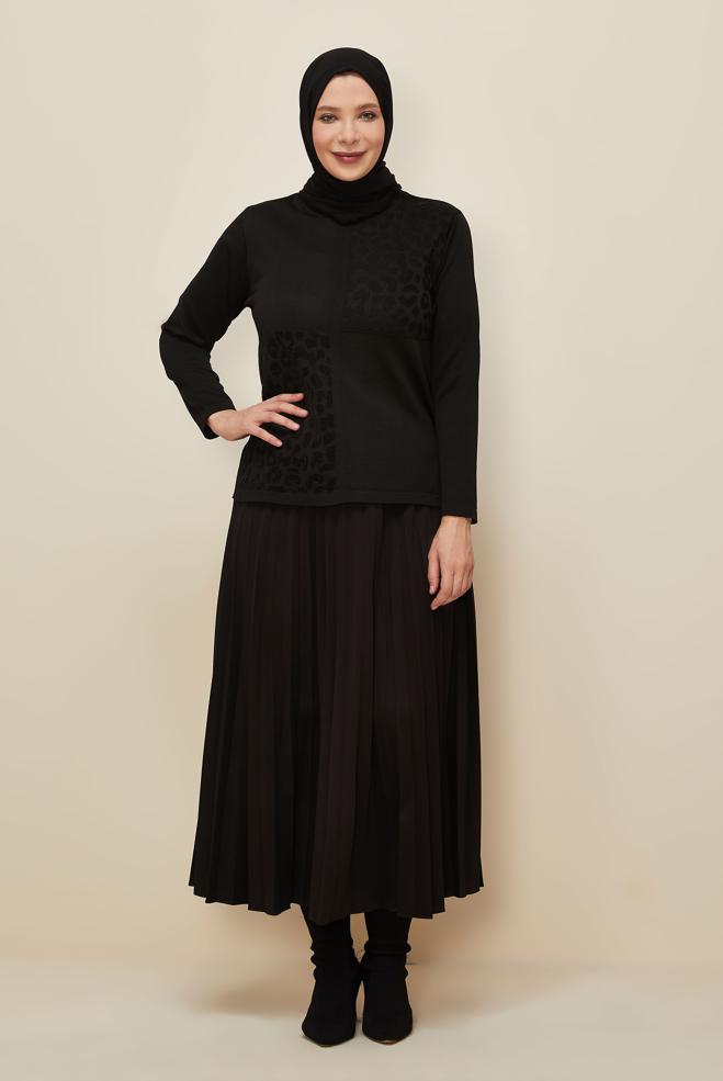Vêtements hijab NOIR PULL EN MAILLE GRANDE TAILLE 20851 - ALVİNA