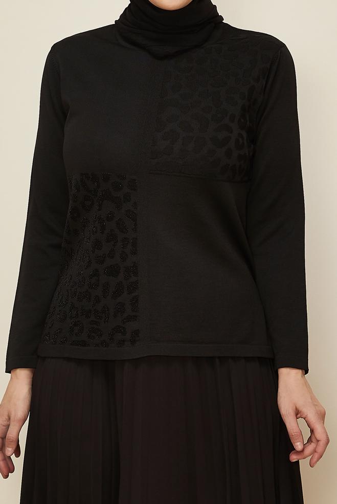 Vêtements hijab NOIR PULL EN MAILLE GRANDE TAILLE 20851 - ALVİNA