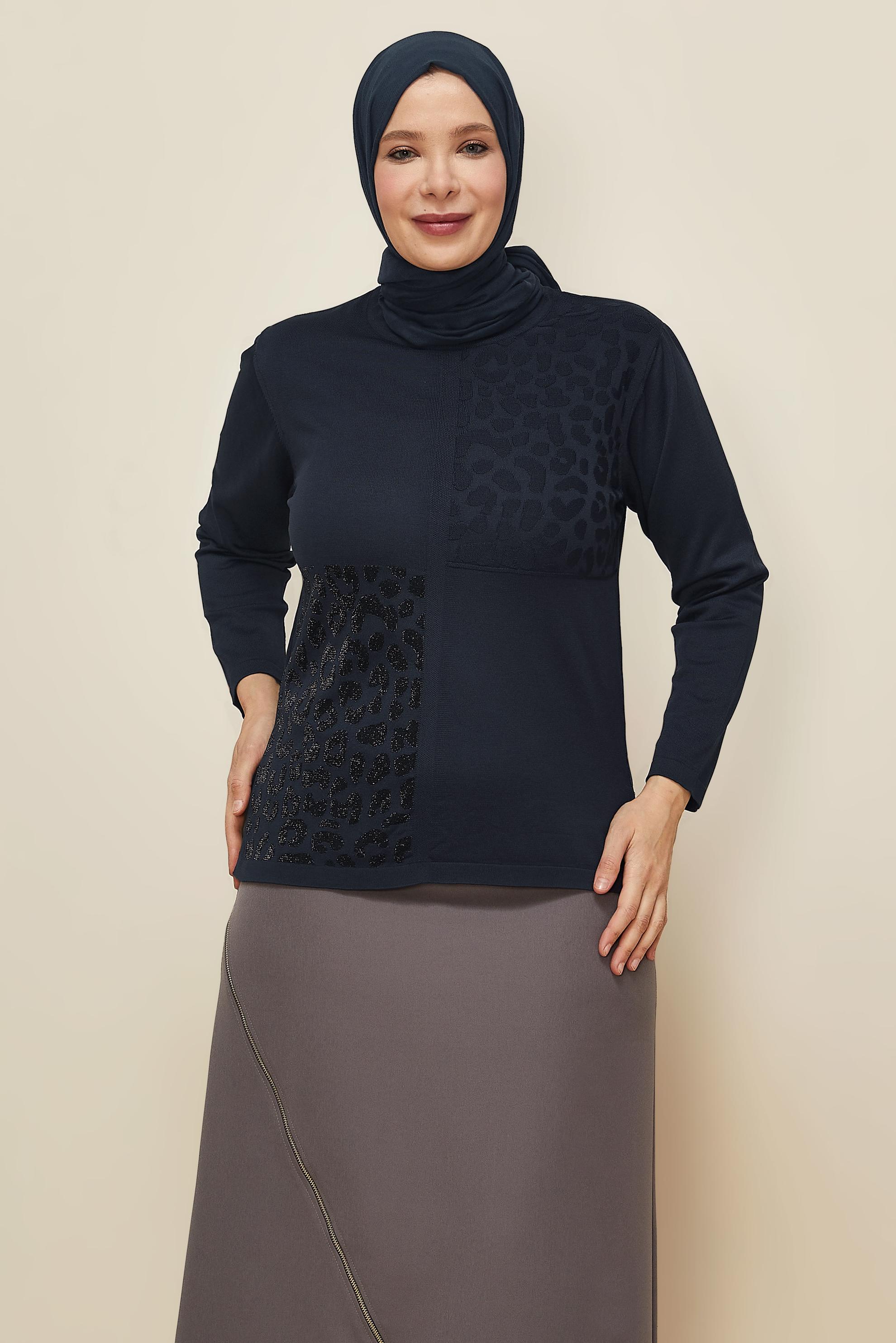 Vêtements hijab BLEU MARINE PULL EN MAILLE GRANDE TAILLE 20851