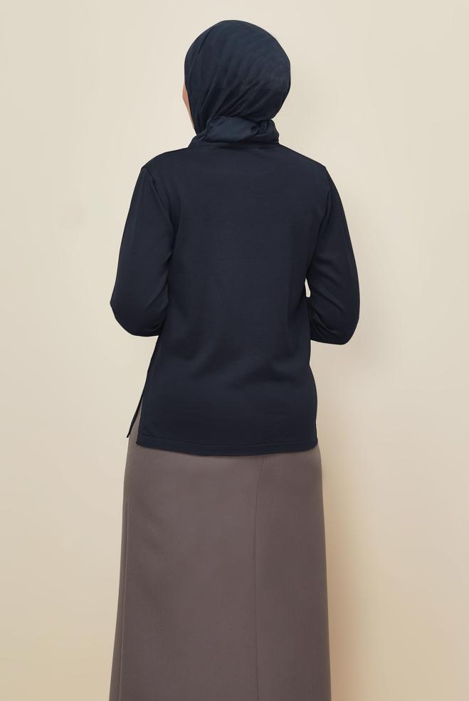 Vêtements hijab BLEU MARINE PULL EN MAILLE GRANDE TAILLE 20851 - ALVİNA