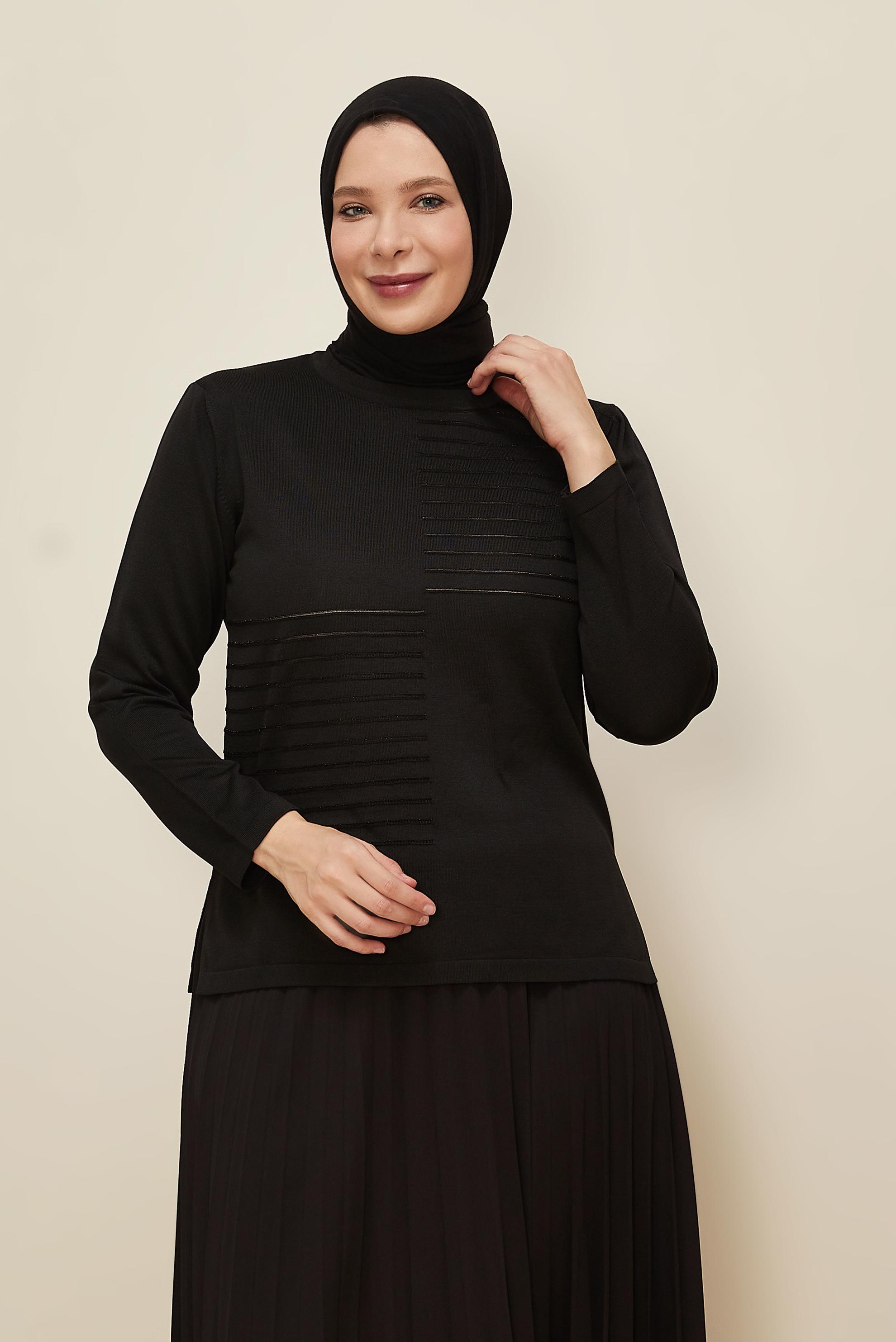 Vêtements hijab NOIR PULL EN MAILLE GRANDE TAILLE 20852