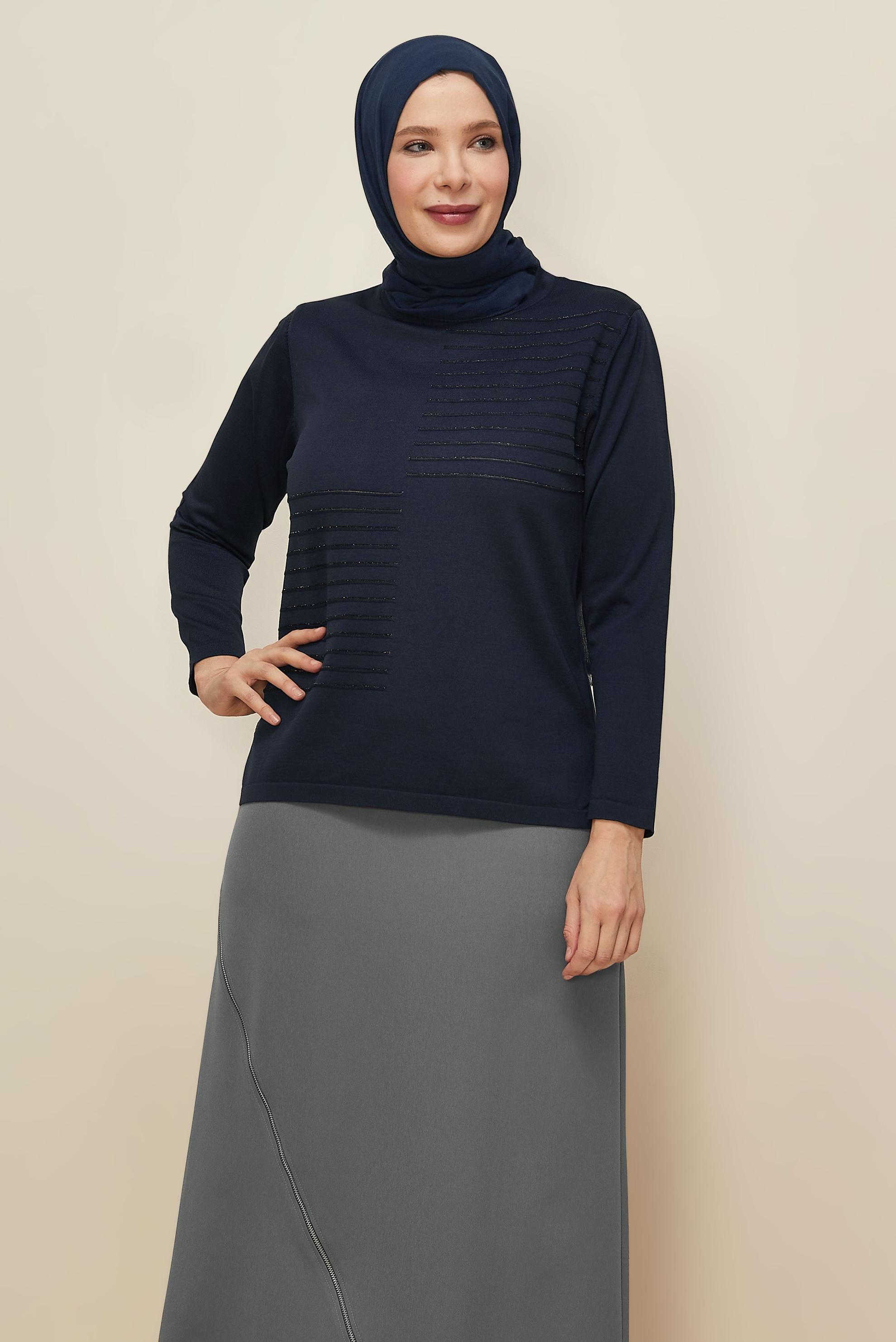 Vêtements hijab BLEU MARINE PULL EN MAILLE GRANDE TAILLE 20852
