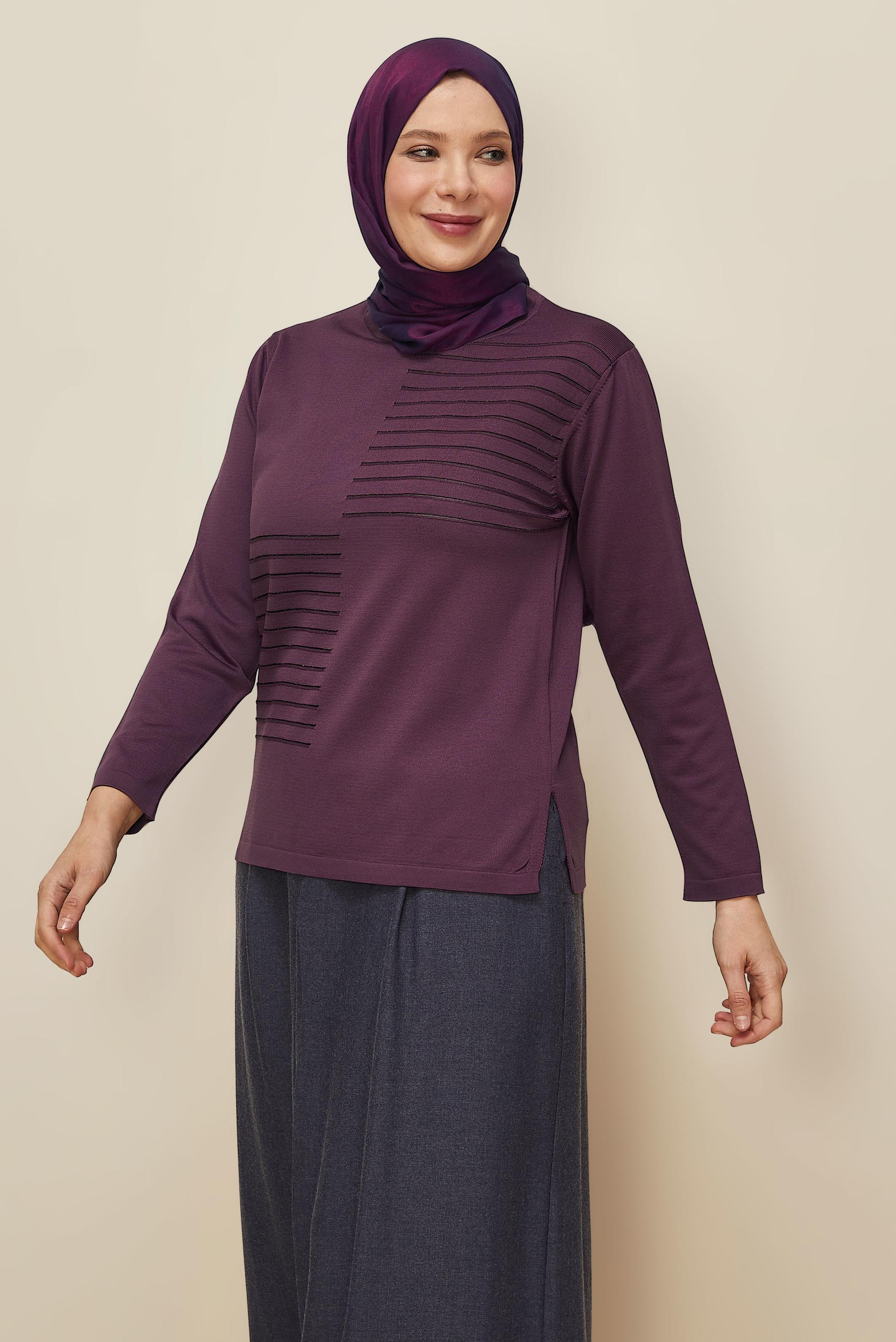Vêtements hijab PRUNE PULL EN MAILLE GRANDE TAILLE 20852