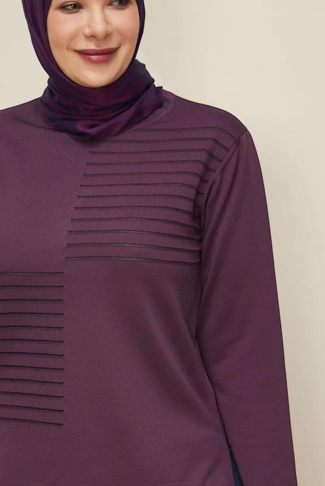 Vêtements hijab PRUNE PULL EN MAILLE GRANDE TAILLE 20852 - ALVİNA