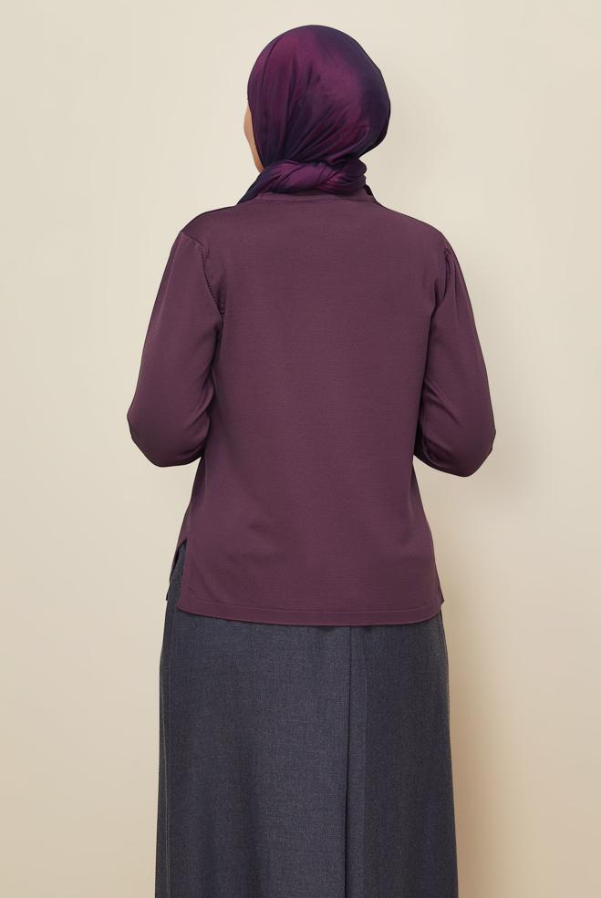 Vêtements hijab PRUNE PULL EN MAILLE GRANDE TAILLE 20852 - ALVİNA