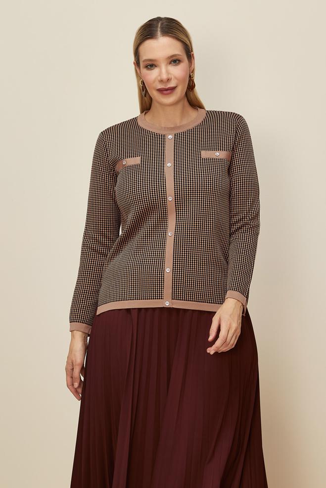 Vêtements hijab BRUN PULL EN MAILLE GRANDE TAILLE 20853 - ALVİNA