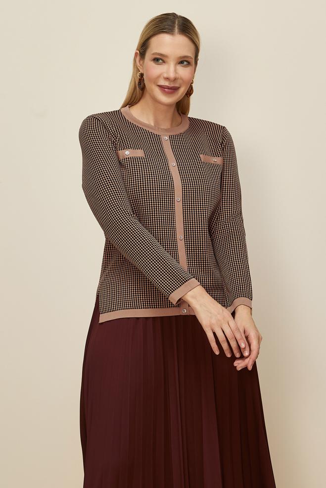 Vêtements hijab BRUN PULL EN MAILLE GRANDE TAILLE 20853 - ALVİNA