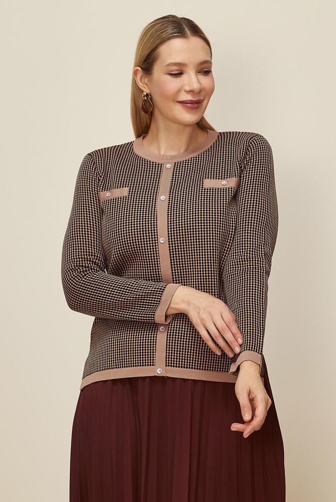 Vêtements hijab BRUN PULL EN MAILLE GRANDE TAILLE 20853 - ALVİNA