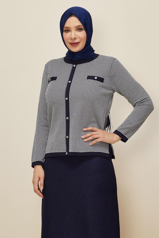 Vêtements hijab BLEU MARINE PULL EN MAILLE GRANDE TAILLE 20853 - ALVİNA