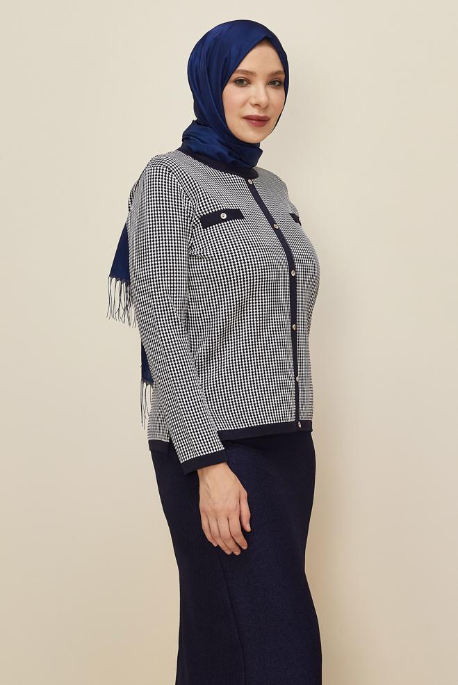 Vêtements hijab BLEU MARINE PULL EN MAILLE GRANDE TAILLE 20853 - ALVİNA