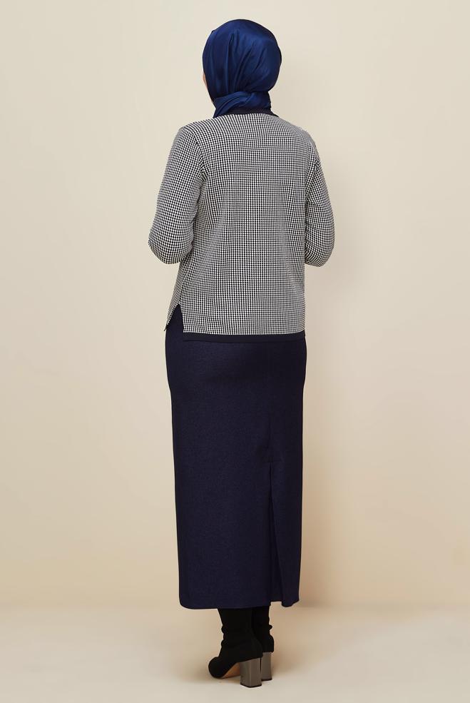 Vêtements hijab BLEU MARINE PULL EN MAILLE GRANDE TAILLE 20853 - ALVİNA