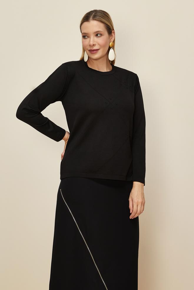 Vêtements hijab NOIR PULL EN MAILLE GRANDE TAILLE 20854 - ALVİNA