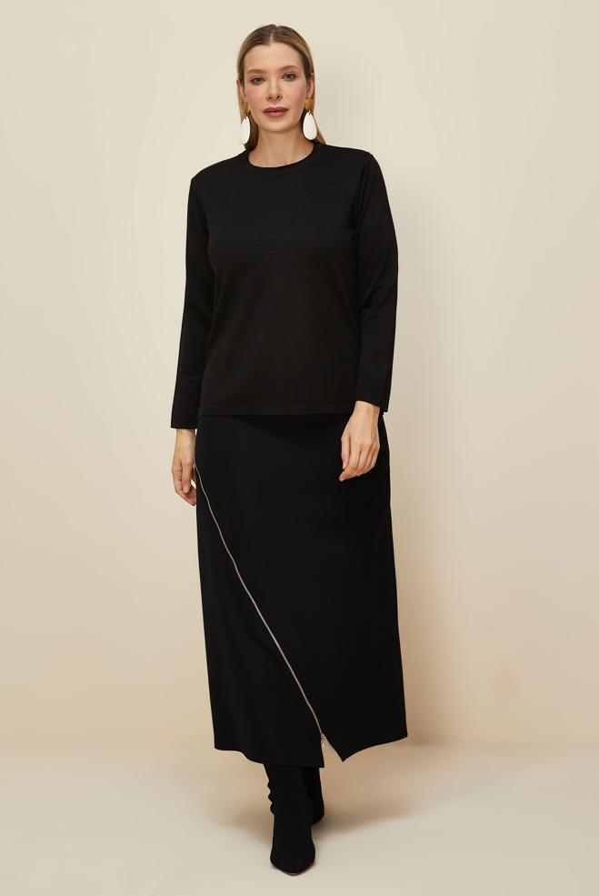 Vêtements hijab NOIR PULL EN MAILLE GRANDE TAILLE 20854 - ALVİNA