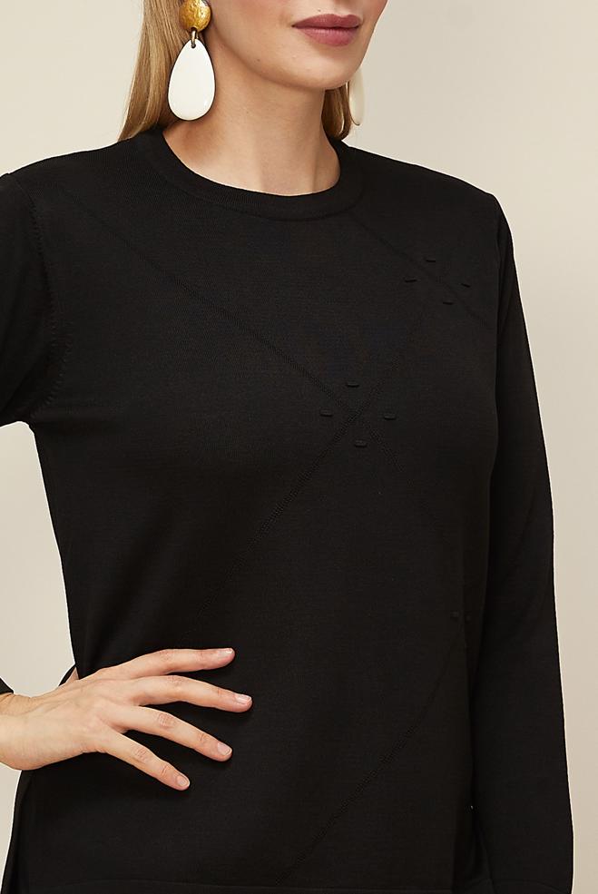 Vêtements hijab NOIR PULL EN MAILLE GRANDE TAILLE 20854 - ALVİNA