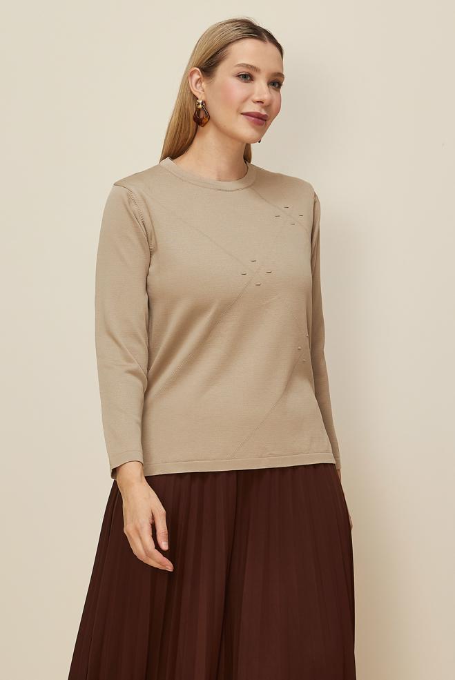 Vêtements hijab BEIGE PULL EN MAILLE GRANDE TAILLE 20854 - ALVİNA