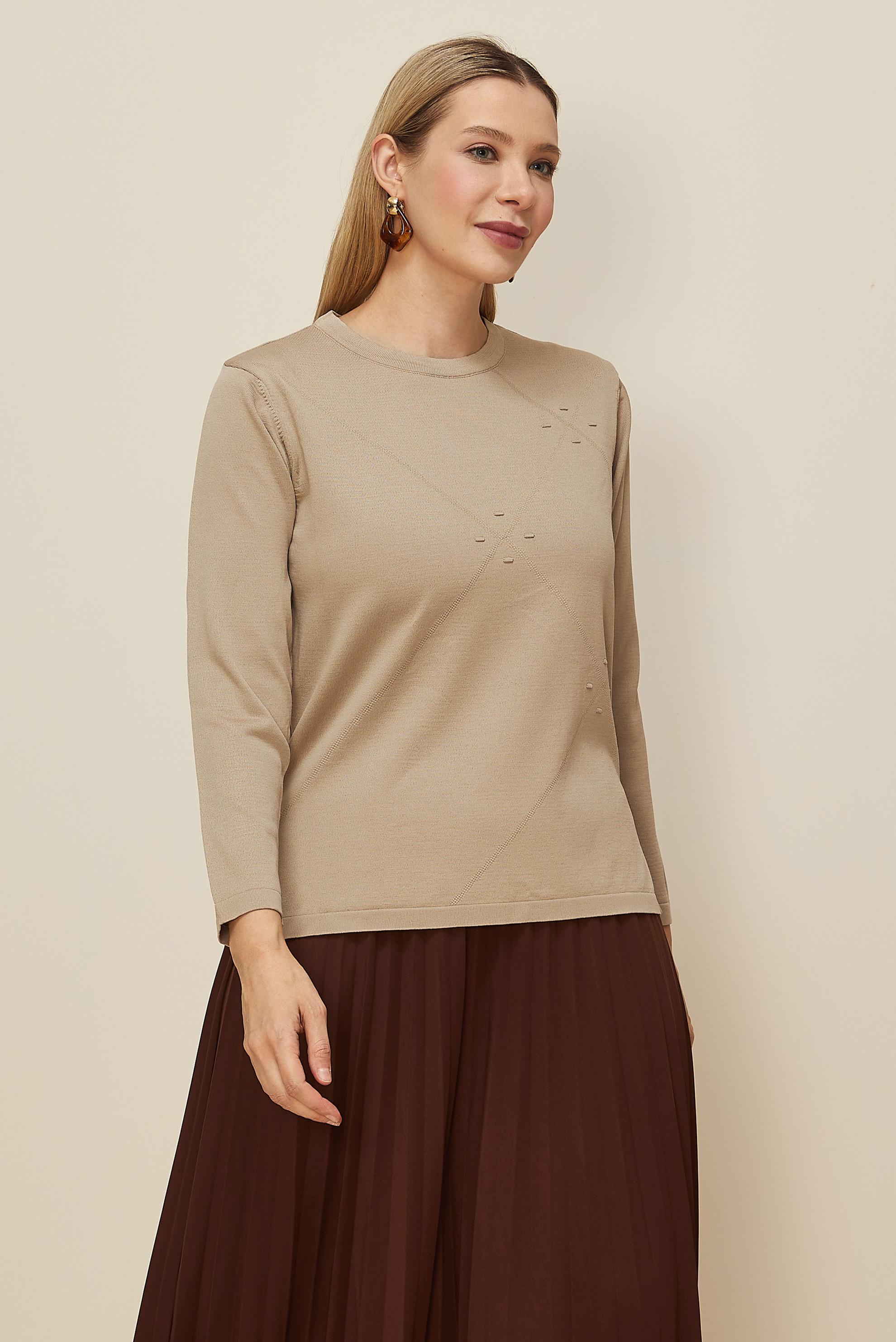 Vêtements hijab BEIGE PULL EN MAILLE GRANDE TAILLE 20854