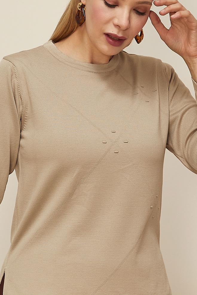 Vêtements hijab BEIGE PULL EN MAILLE GRANDE TAILLE 20854 - ALVİNA