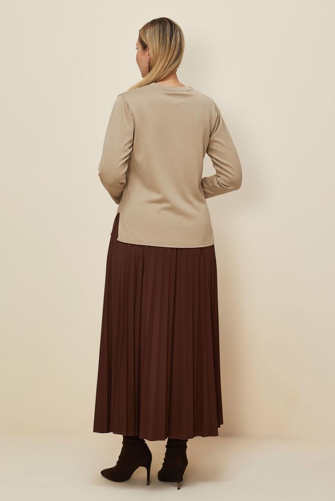 Vêtements hijab BEIGE PULL EN MAILLE GRANDE TAILLE 20854 - ALVİNA