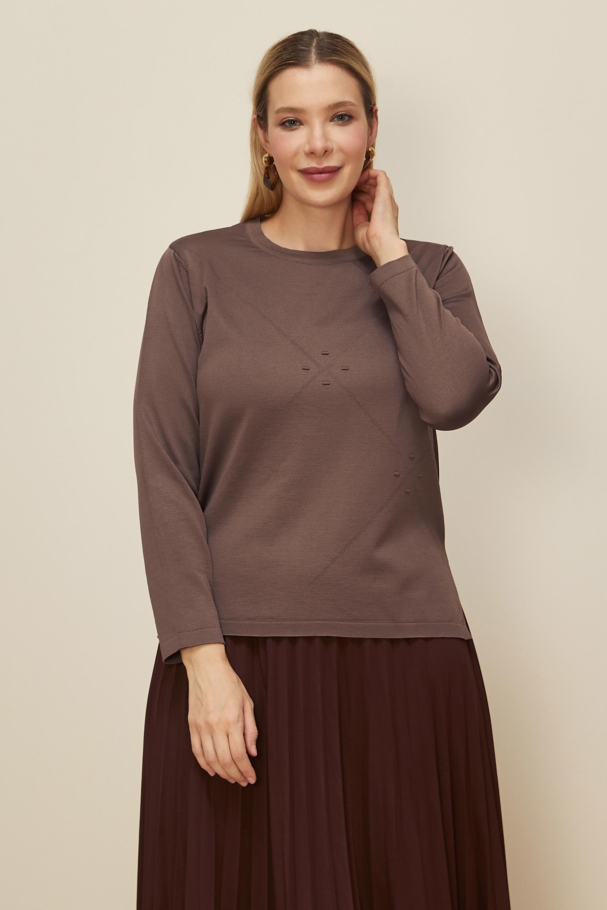 Vêtements hijab BRUN PULL EN MAILLE GRANDE TAILLE 20854