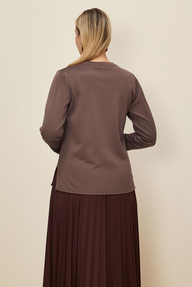 Vêtements hijab BRUN PULL EN MAILLE GRANDE TAILLE 20854 - ALVİNA