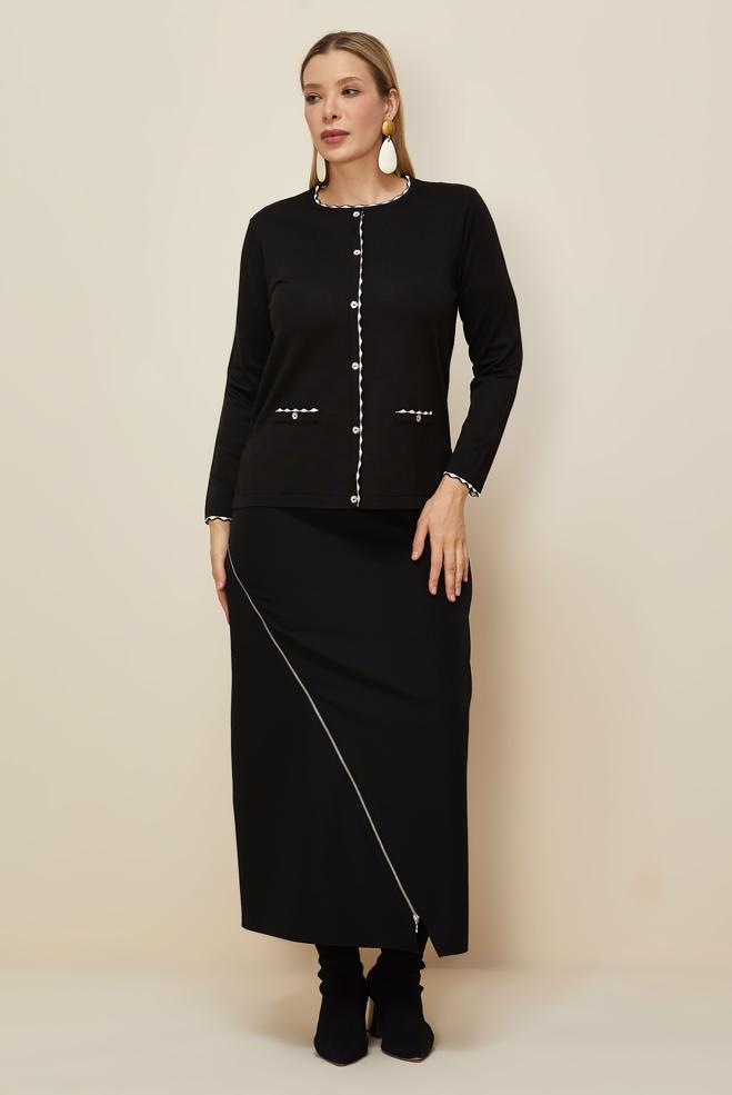 Vêtements hijab NOIR PULL EN MAILLE GRANDE TAILLE 20855 - ALVİNA