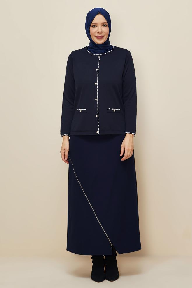 Vêtements hijab BLEU MARINE PULL EN MAILLE GRANDE TAILLE 20855 - ALVİNA