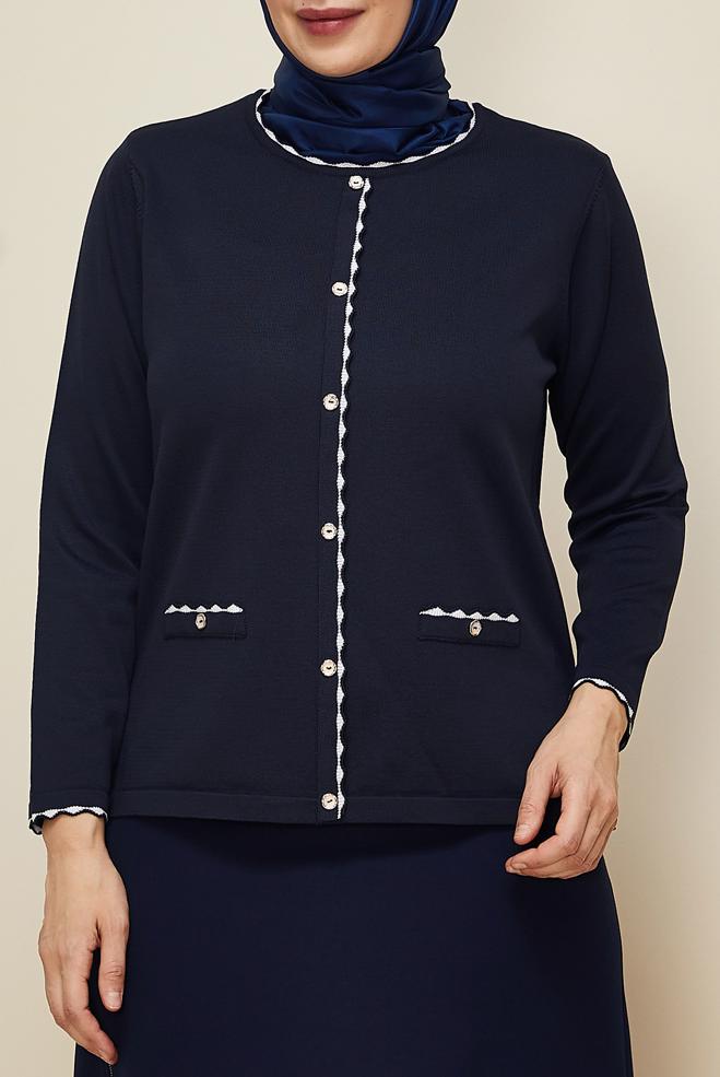 Vêtements hijab BLEU MARINE PULL EN MAILLE GRANDE TAILLE 20855 - ALVİNA