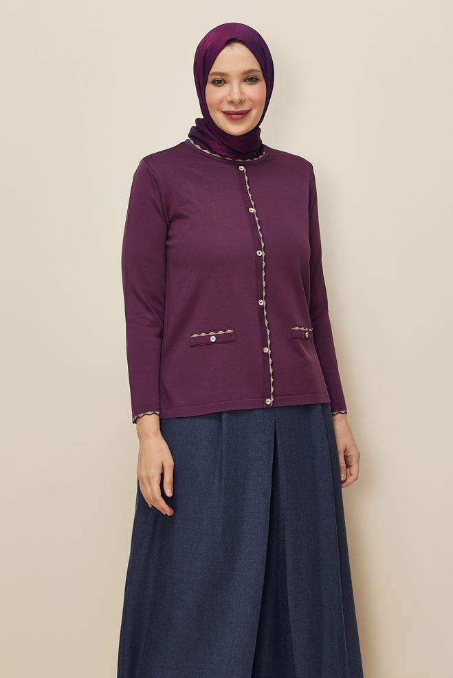 Vêtements hijab PRUNE PULL EN MAILLE GRANDE TAILLE 20855 - ALVİNA