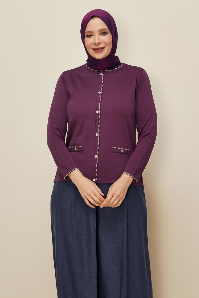 Vêtements hijab PRUNE PULL EN MAILLE GRANDE TAILLE 20855 - ALVİNA