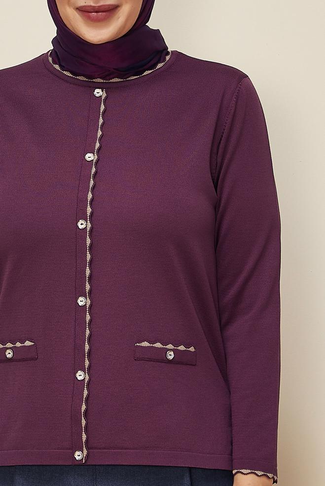 Vêtements hijab PRUNE PULL EN MAILLE GRANDE TAILLE 20855 - ALVİNA