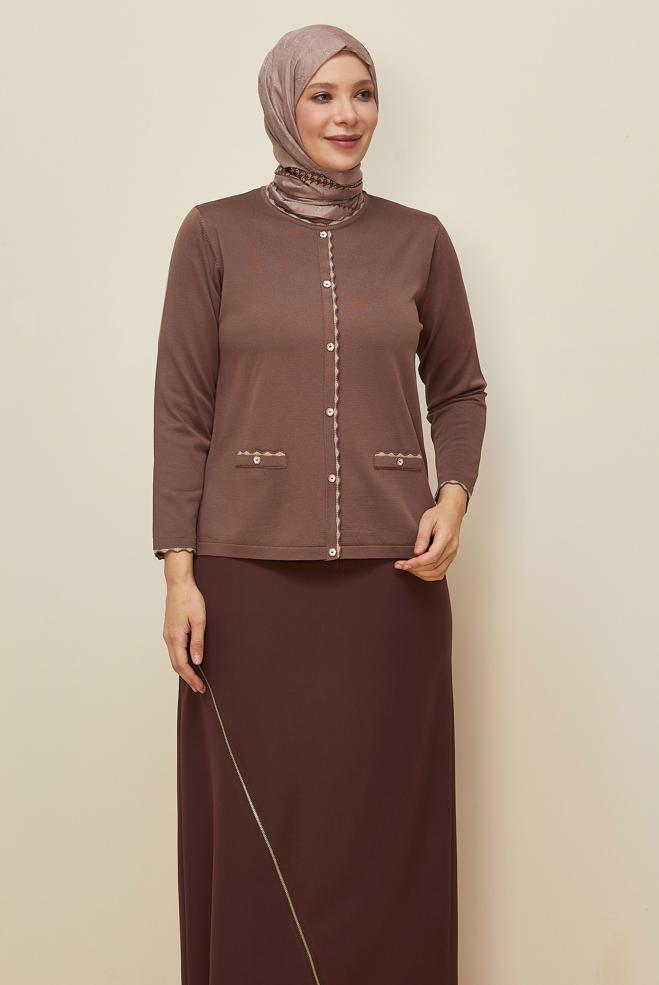 Vêtements hijab BRUN PULL EN MAILLE GRANDE TAILLE 20855 - ALVİNA