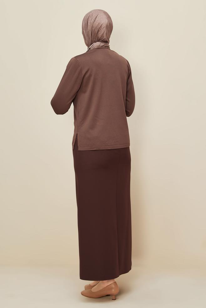 Vêtements hijab BRUN PULL EN MAILLE GRANDE TAILLE 20855 - ALVİNA